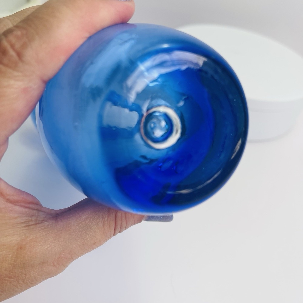 Cobalt Blue Clear Bottom Glass Vase Hand Blown Controlled Bubble VIDEO - Picture 3 of 7